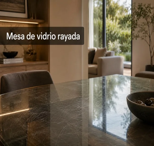 Devuelve presencia a una mesa de vidrio llena de rayones