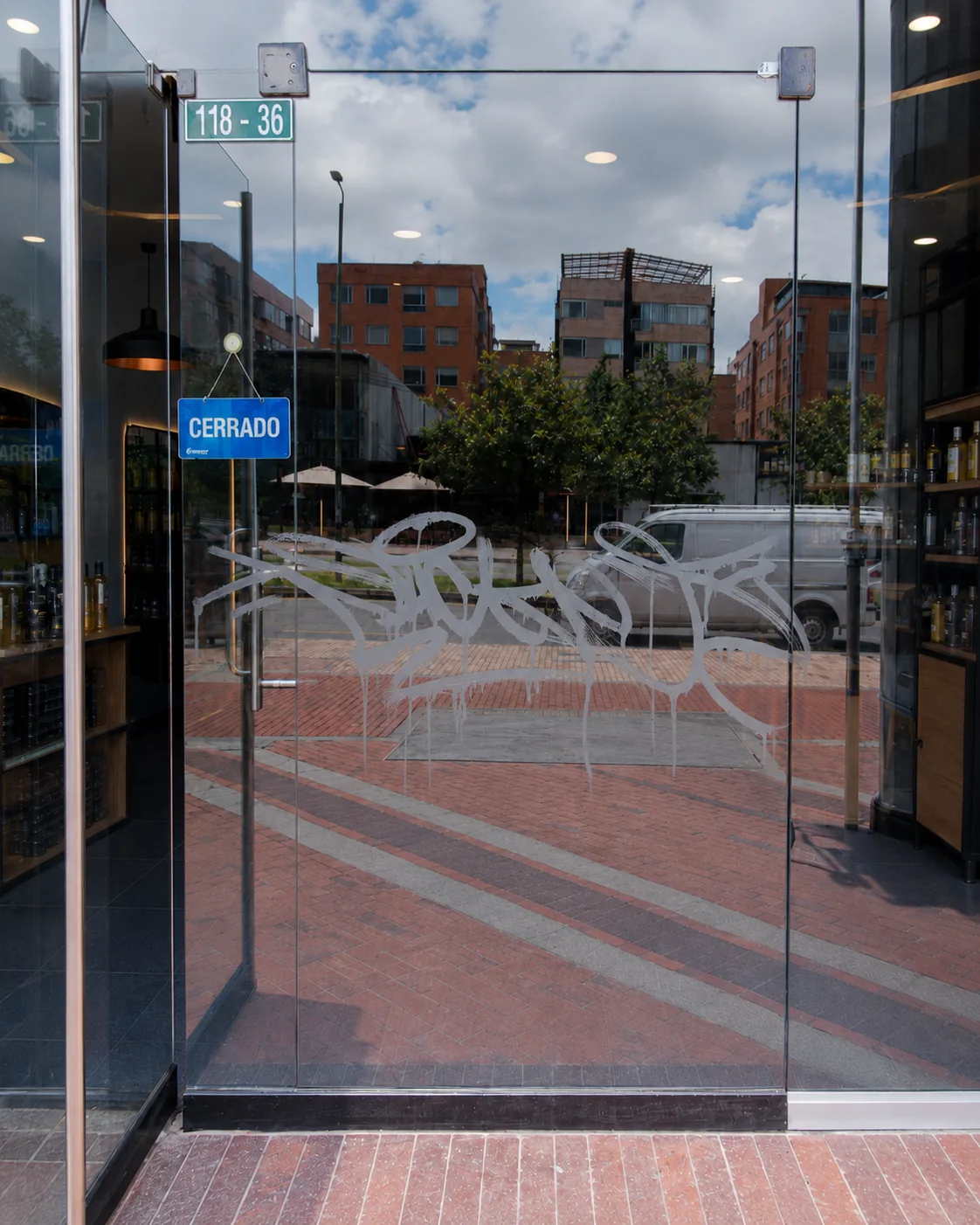 Glass vandalized with acid before restoration